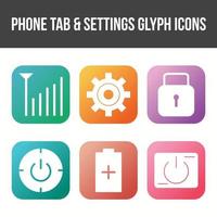 Unique Phone Tab and Settings Vector Icon Set