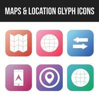 Unique set of maps and location 6 glyph icons vector