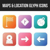 conjunto de hermosos mapas e iconos de glifos de ubicación vector