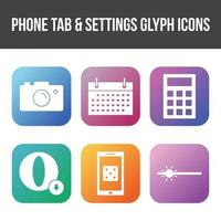 Unique Phone Tab and Settings Vector Icon Set