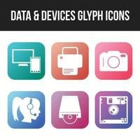 Conjunto de iconos de vecor de línea única de iconos de datos y dispositivos vector