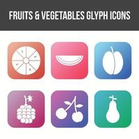 conjunto único de iconos vectoriales de frutas y verduras vector