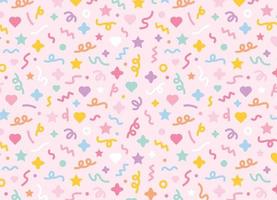 A pattern composed of confetti and cute shapes randomly on a pink background. Simple pattern design template. vector