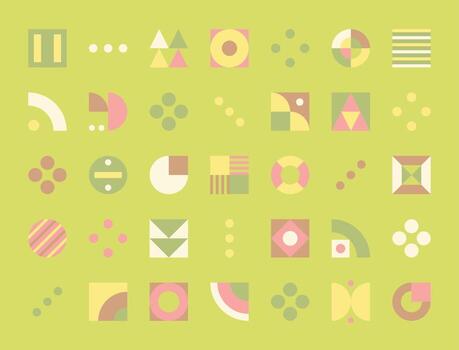 A collection of simple tile geometric patterns on a light green background. Simple pattern design template. vector