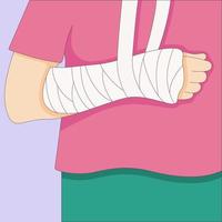 Broken arm in in a cast bandage, orthopedic gypsum, injury bone, vector illustration drawn in a flat style. Vector illustration.