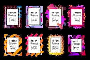 Modern vector frames set. Collection of vibrant rectangle art frames with fluid splash and geometric design elements. Abstract modern art borders, copy space for your text.