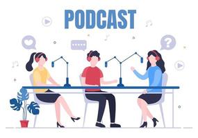 Podcast Background Vector illustration People Using Headset To Record Audio, Host Interviewing Guest or Online Show With Sound Recording Equipment and Microphone Concept