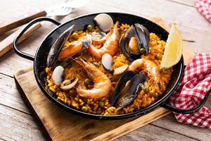 Traditional spanish seafood paella photo