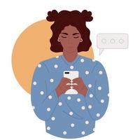 woman communicates on a smartphone