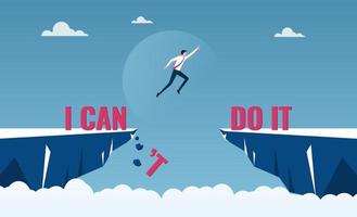 Businessman jumping over cliffs for I can do it, good mindset and never give up concept vector