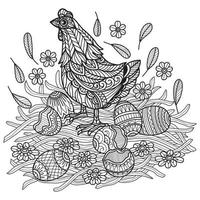 Chicken and eggs hand drawn for adult coloring book vector