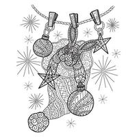 Rabbit and Christmas hat hand drawn for adult coloring book vector