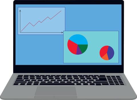 portátil con diagramas en pantalla para la ilustración de vector de trabajo