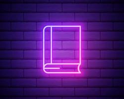 Glowing neon line Book icon isolated on brick wall background. Colorful outline concept. Vector