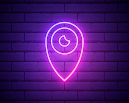 eye pin neon icon. Elements of Mad science set. Simple icon for websites, web design, mobile app, info graphics isolated on brick wall vector