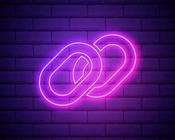 Link icon. Hyperlink chain symbol. Simple icon. Pink neon style on brick wall background. Light icon. vector