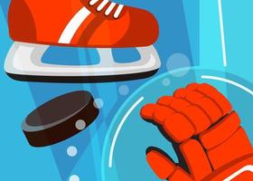 banner de hockey con patines y guantes. vector