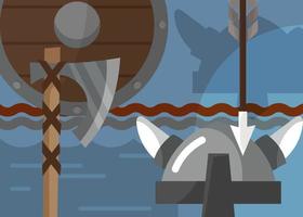 estandarte vikingo con armaduras y armas. vector