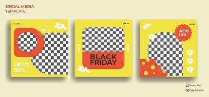 Set of three aesthetic Friday sale social media pack template premium vector