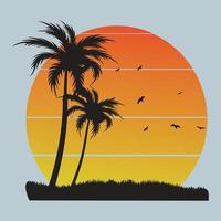 Summer beach background with Sun and plam tree Free Vector