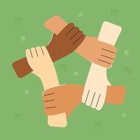 International Friendship Day. Hands of international friends. Interracial Relations vector