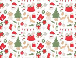 Seamles new year pattern Christmas tree, bells, ball, champagne, gifts, garland for print, textile vector