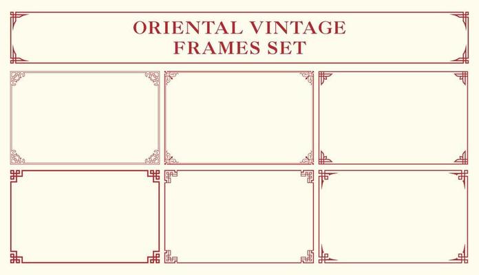 Decorative ornament traditional retro chinese frame pattern for chinese new year greeting card. Collection of Floral and oriental vintage frames set.