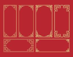 Chinese vintage frame set. Various oriental ornament frame pattern on red background. Retro chinese new year frames set vector