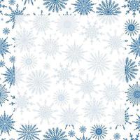 Cute festive winter season pattern background with various snowflake icons on white background and square transparent copy space. Christmas design template vector