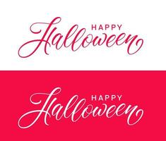 Happy Halloween hand drawn lettering. Calligraphic text design. Modern typography design isolated on red and white background. Halloween text for banner. vector