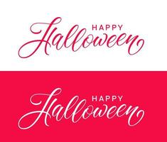 Feliz halloween letras dibujadas a mano. diseño de texto caligráfico. diseño de tipografía moderna aislado sobre fondo rojo y blanco. texto de halloween para banner. vector