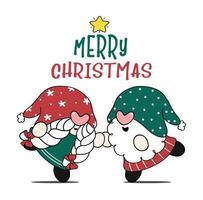 cute couple Christmas Gnome boy and girl dancing, Merry Christmas greeting card idea, cartoon doodle flat vector