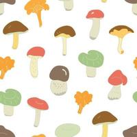 Forest mushrooms seamless pattern on white vector