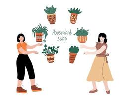 Houseplant swap illustration with young women vector