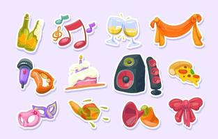 Sticker Set of Party Elements Hand Drawn Icon vector