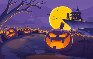 Witch's House with Pumpkins on Halloween Night vector
