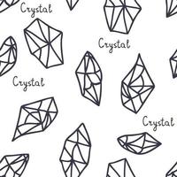 Hand drawn crystal doodles seamless pattern with text. vector