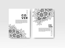 tarjeta vintage con flores en el fondo. cubierta de libro con textura de flor. líneas negras sobre fondo blanco. ilustración vectorial. vector
