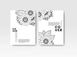 Vintage card with flowers on background. Book cover with flower texture. Black lines on white background. Vector illustration.