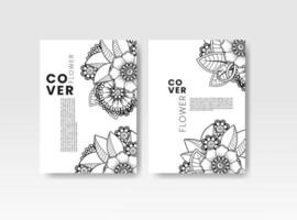 Vintage card with flowers on background. Book cover with flower texture. Black lines on white background. Vector illustration.