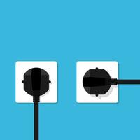 Plug inserted in electrical outlet. Vector illustration in flat design with shadow