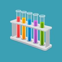 Tubos de ensayo transparentes multicolores 3D en soporte