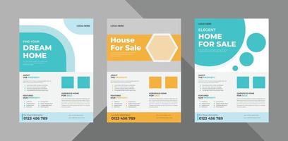 real estate flyer design template bundle. real estate poster leaflet design. bundle, 3 in 1, a4 template, brochure design, cover, flyer, poster, print-ready vector