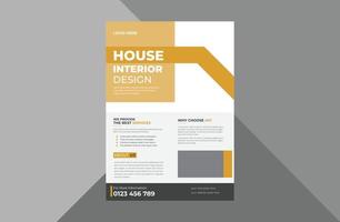interior flyer design template. real estate interior poster leaflet design. a4 template, brochure design, cover, flyer, poster, print-ready vector