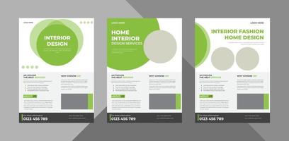 interior flyer design template bundle. real estate interior poster leaflet 3 in 1 design. bundle, 3 in 1, a4 template, brochure design, cover, flyer, poster, print-ready vector