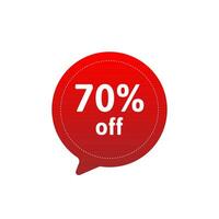 realistic 70 percent off Discount Sticker. Sale Red Tag Isolated Vector Illustration