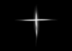 Cruz de luz, cruz brillante con marco de luces blancas símbolo del cristianismo. símbolo de esperanza y fe. plantilla de logotipo letrero de neón religioso. icono de ilustración vectorial aislado sobre fondo negro vector