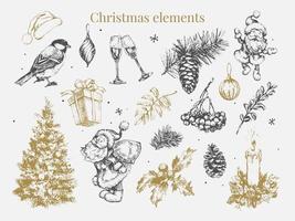 New year and christmas set sketch illustration vector