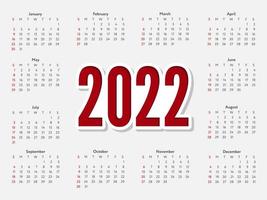 2022 navidad letras calendario de bosquejo de año nuevo dorado la semana comienza el domingo. vector