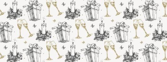 Hand-drawn sketch Christmas pattern NEw year gift vector